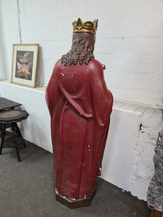 Large plaster figure of Jesus Christ holding Orb and Sceptre approx 4.5ft height - Image 4 of 5
