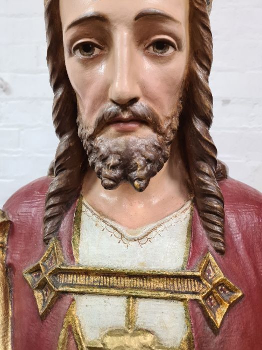 Large plaster figure of Jesus Christ holding Orb and Sceptre approx 4.5ft height - Image 2 of 5