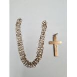 9ct yellow gold bracelet, AF no clasp, together with an unmarked yellow metal gold cross, 3cm x 2cm,