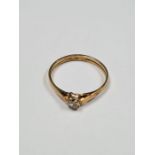 Unmarked 9ct gold solitaire diamond ring, AF, setting needs work, size P, approx 1.33g