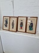 Four early 20th century Japanese original art works of women in various traditional dresses