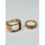 Two 9ct gold rings, both AF, stones missing, both marked 375, approx 7.44g