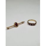 9ct yellow gold barbrooch set with oval garnet, marked 375, maker ASJ, together with a pretty 9ct go