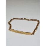 9ct yellow gold medical bracelet with panel inscribed 'Medic Alert', 'Allergic to Penicillin' to rev