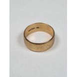 9ct yellow gold wedding band, marked 375, size V/W, London maker JB, approx 6g