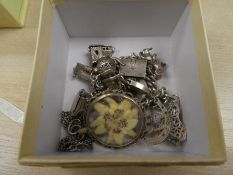 Silver charm bracelet, necklace etc