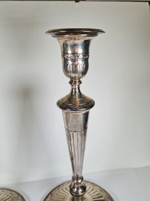 An impressive pair of silver George III large candlesticks by John Green, Roberts, Mosley and Co, Sh - Image 3 of 7