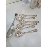 A set of six silver teaspoons having initialled handle and silver embossed details. Hallmarked Londo