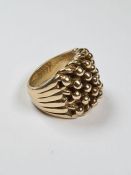 Large and heavy 9ct yellow gold keeper ring, marked 375, maker P & SJ, panel approx 3cm x 2.5cm, app