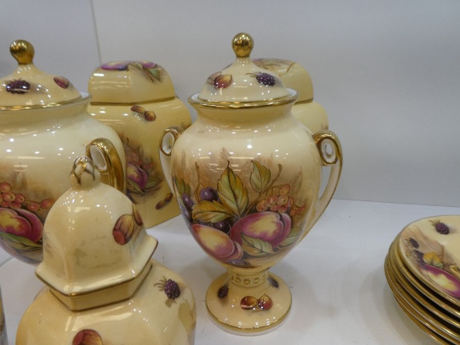 A pair of Aynsley urns by D. Jones decorated fruits, a pair of hexagonal ginger jars (one lid broken - Image 3 of 30