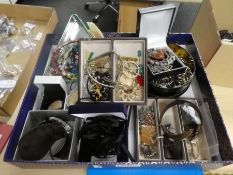 Tray of mixed costume jewellery to include hardstone necklaces, silver chains, cameo etc