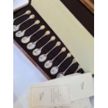 The Royal Society for the Protection of Birds Silver spoon collection, a cased set of 12 silver teas