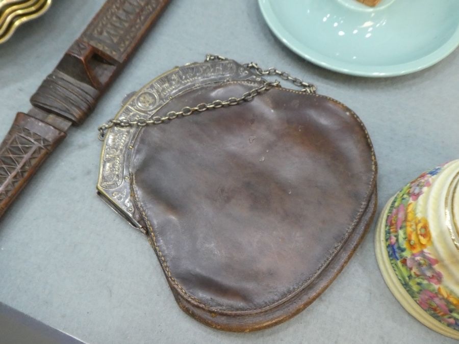 An old leather sporran having silver plated clasp and an African carved dagger with wooden sheaf - Image 4 of 17