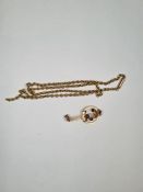 Unmarked yellow metal belcher chain, AF, broken and a 9ct gold amethyst and mother of pearl set pend