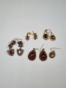 Mixed earrings, to include yellow metal pair set pear shaped cabouchon garnets citrine pair, a silve