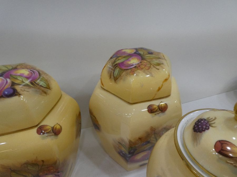 A pair of Aynsley urns by D. Jones decorated fruits, a pair of hexagonal ginger jars (one lid broken - Image 27 of 30