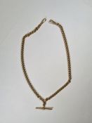 9ct yellow gold Albert chain with two lobster clasp and T-bar, 46cm, marked 375, approx 39.82g