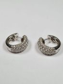 Pair 18ct white gold hoop earrings, Pave set diamonds, marked 750, 1.5cm