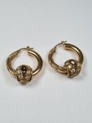Pair of 9ct yellow gold hoop earrings half twisted front, marked 375, each hung with 9ct gold balls