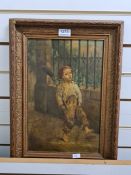 A 19th Century oil on canvas of a young chimney sweep, unsigned 24.5 x 38cms (we believe it to be by