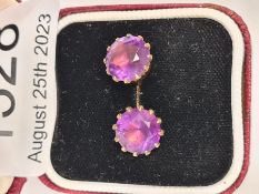 Pair of 9ct gold stud earrings set with large round cut amethyst, marked 375maker FKB Ltd