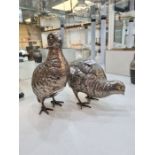 A pair of partridges, plated. Having decorative body engraved with feathered details. Attractive pie