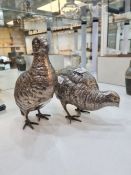 A pair of partridges, plated. Having decorative body engraved with feathered details. Attractive pie