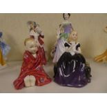 6 Royal Doulton figures to include 4 ladies and a figure of baby in blanket and one other of girl ho