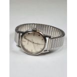 Stainless Steel gents 'Bulova' wristwatch with silvered dial and baton markers, on stainless steel a