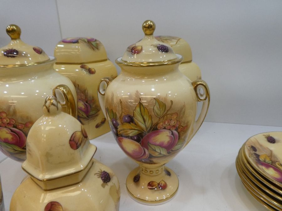 A pair of Aynsley urns by D. Jones decorated fruits, a pair of hexagonal ginger jars (one lid broken - Image 23 of 30