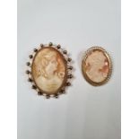 9ct gold mounted Cameo brooch with pierced and ball design frame, marked 375, EJCY & Co., and a smal