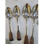 Silver Victorian flatware comprisng of two dessert spoons and two serving spoons. Various hallmarks