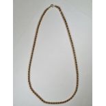 9ct yellow gold ropetwist necklace, 64cm, marked 375, London import mark, maker EG, approx 18.2g
