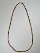 9ct yellow gold ropetwist necklace, 64cm, marked 375, London import mark, maker EG, approx 18.2g
