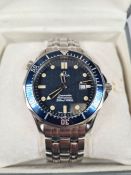 Omega; A seamaster professional 300m, quartz Gent's wristwatch. Presented with a blue wave dial, and