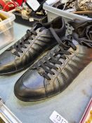 Men's Black Versace Trainers in black leather with metal eyelets, size 41.  These are lace up black