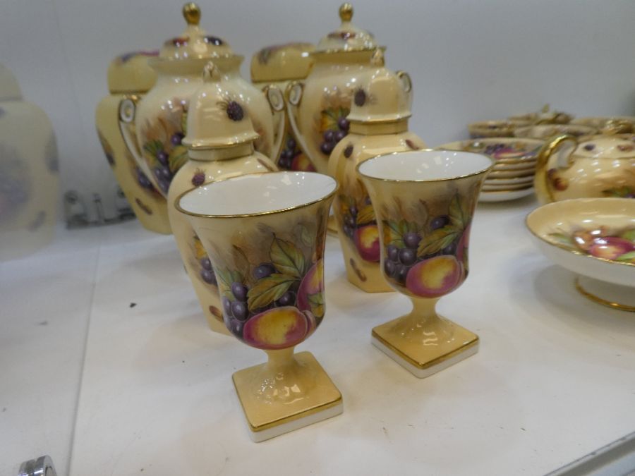 A pair of Aynsley urns by D. Jones decorated fruits, a pair of hexagonal ginger jars (one lid broken - Image 24 of 30