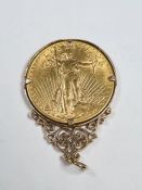 22ct gold American gold 20 Dollar coin, dated 1910, Saint Gaudens Double Eagle and Lady Liberty, in
