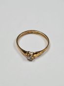 Unmarked 9ct gold solitaire diamond ring, AF, setting needs work, size P, approx 1.33g