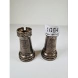 A pair of quality novelty silver pieces modelled as a Rook chess piece. Awarded as a trophy for the