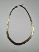 9ct yellow gold three tone fringed Cleopatra style necklace, marked 375, maker GS, 43cm, approx 35.4