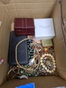 Box of mixed costume jewellery to include Rotary watch head, charmed Accurist watch etc