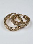 9ct yellow gold hoop earrings inset with cubic zirconias, marked 375, 2.5cm diameter, approx 9.04g