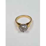 18ct yellow gold diamond cluster ring, in raised Setting, marked 750, size Q, approx 5g