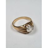 9ct yellow gold ring set with large round cut cubic zirconia, marked 375 size W, aprpox 6.03g