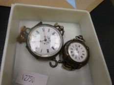 Small cased fobwatch with enamel dial and Roman numerals and another