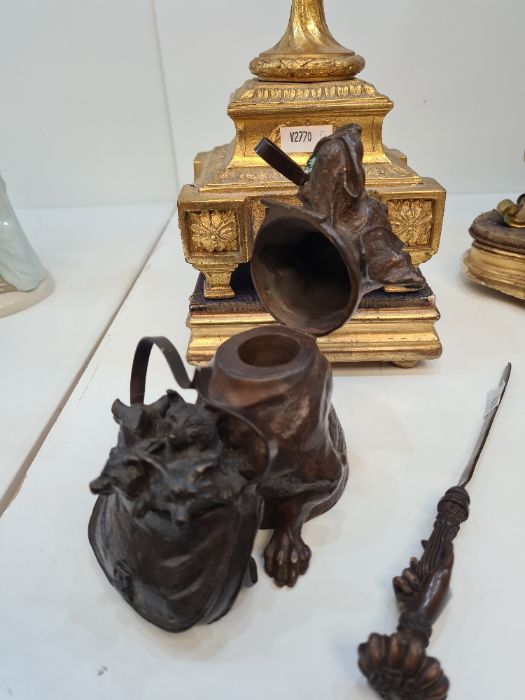 Geschutzt, an Austrian bronze inkwell in form of dog with satchel containing puppies stamped to reve - Image 2 of 5