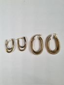 9ct yellow gold oval earrings, with interlocking plain and twisted hollow tubes, 3cm drop, and simil