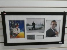 A montage of Sean Connery photographs playing James Bond, with is autograph and a list of his films.