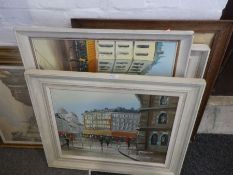 Two 1960s oil paintings of continental street scenes and sundry pictures